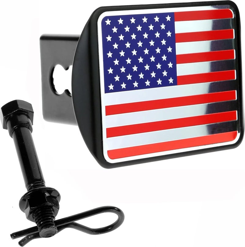 eVerHITCH USA Stainless Steel Embossed Flag Metal Hitch Cover Fits 2" Receivers - Image 1